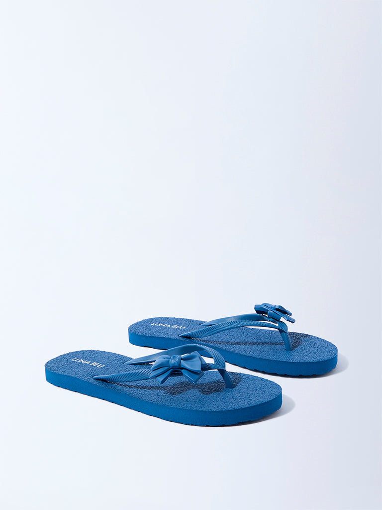 LUNA BLU Blue Bow-Detailed Flip-Flops - Image 2