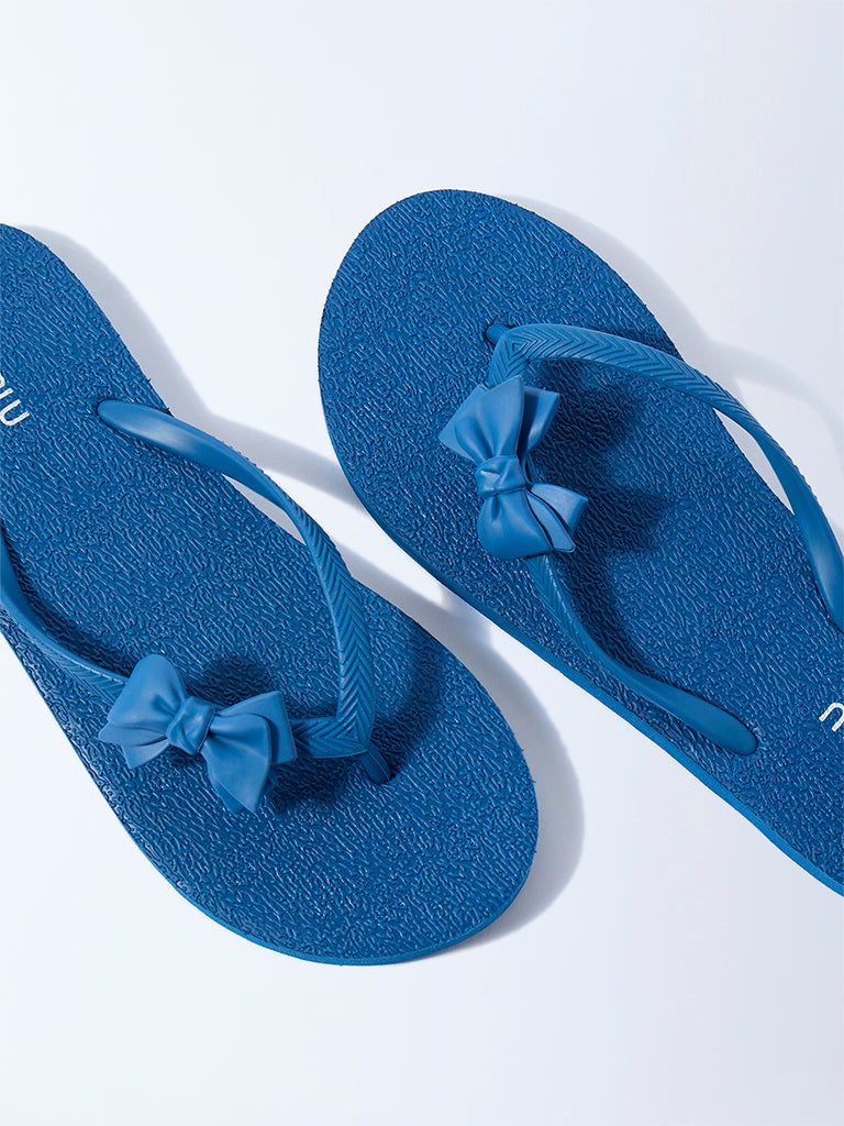 LUNA BLU Blue Bow-Detailed Flip-Flops - Image 3