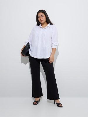 Gia White Crochet-Detailed High-Low Shirt