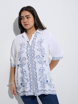 Gia White Botanical Design Shirt