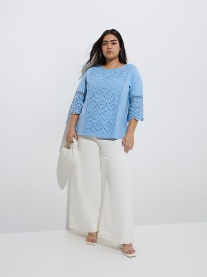 Gia Blue Schiffli Embroidered Cotton Top