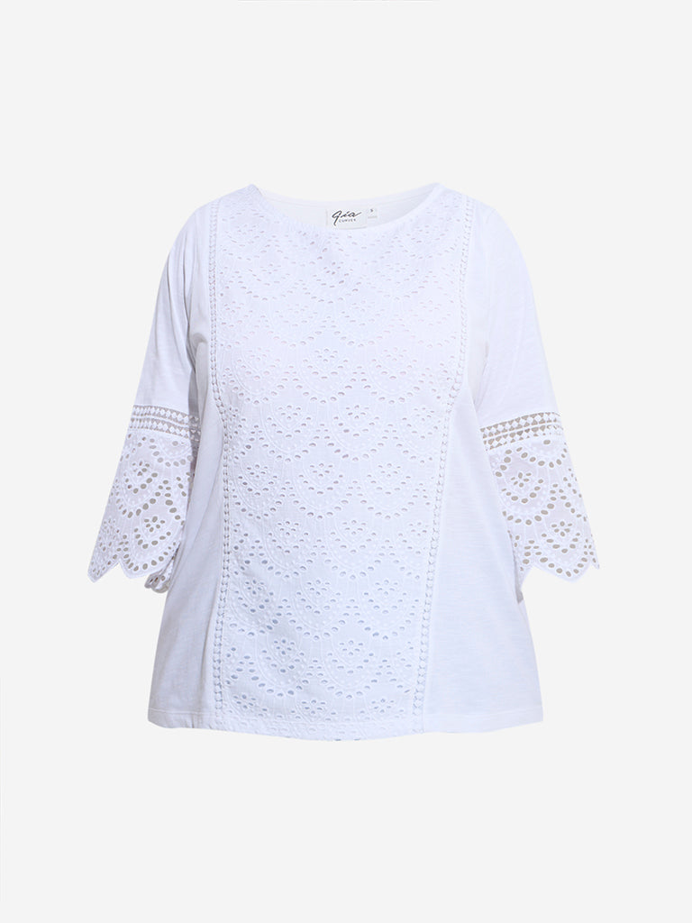 Gia White Schiffli Embroidered Cotton Top - Image 5