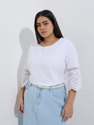Gia White Schiffli Embroidered Cotton Top