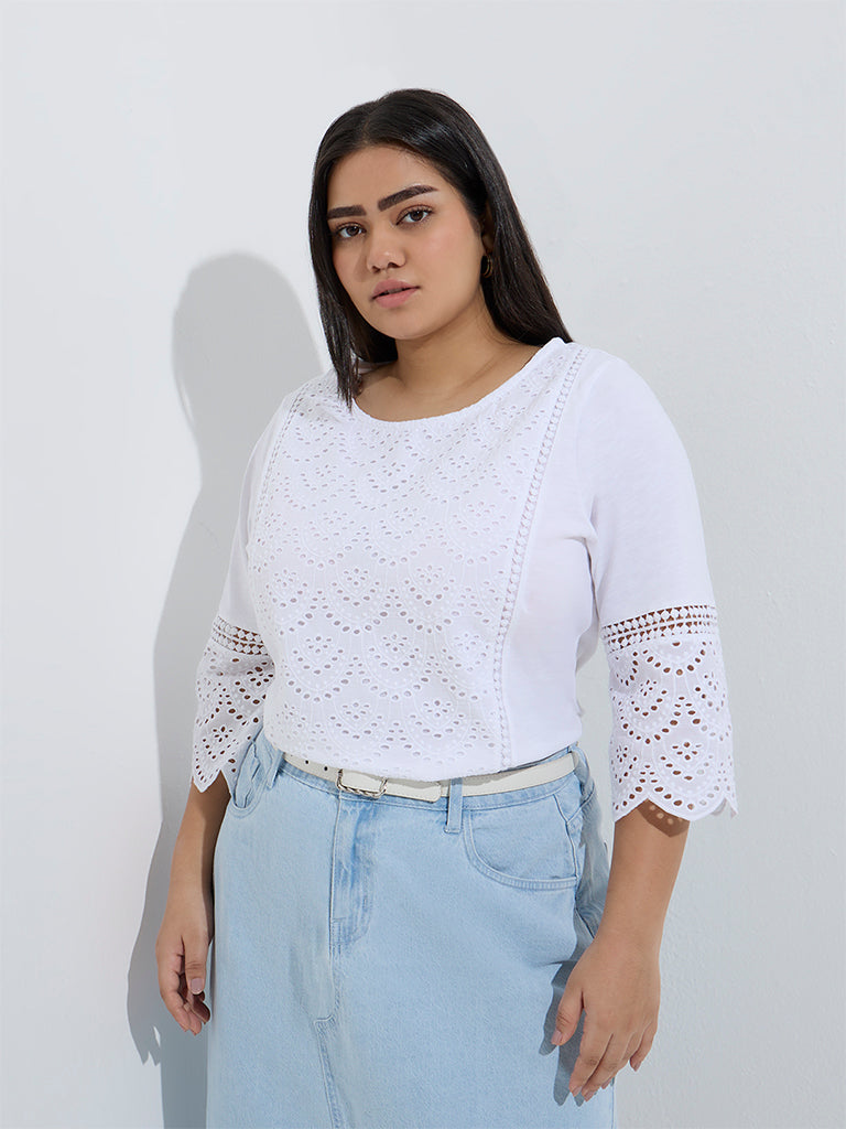 Gia White Schiffli Embroidered Cotton Top