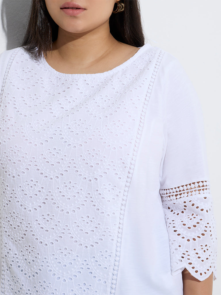 Gia White Schiffli Embroidered Cotton Top - Image 3