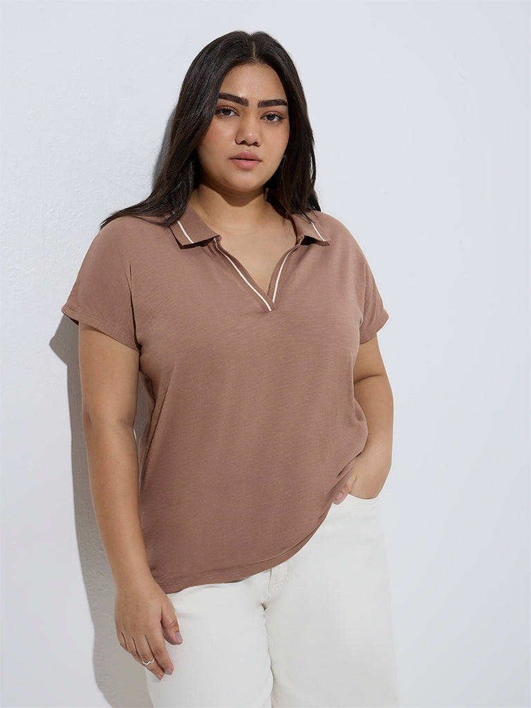 Gia Brown Cotton Polo T-Shirt