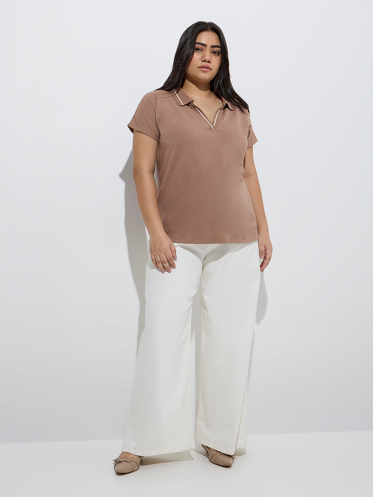 Gia Brown Cotton Polo T-Shirt - Image 2