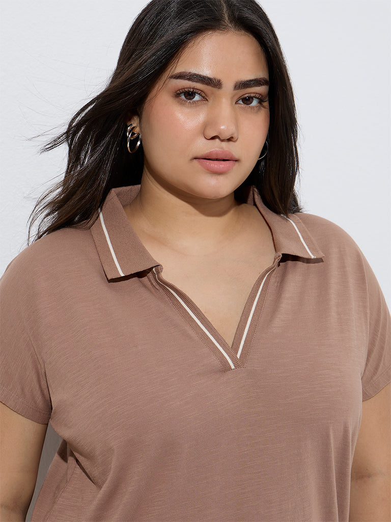 Gia Brown Cotton Polo T-Shirt - Image 3
