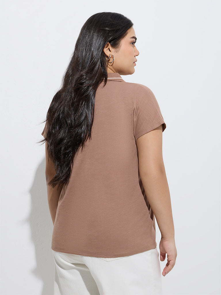 Gia Brown Cotton Polo T-Shirt - Image 4