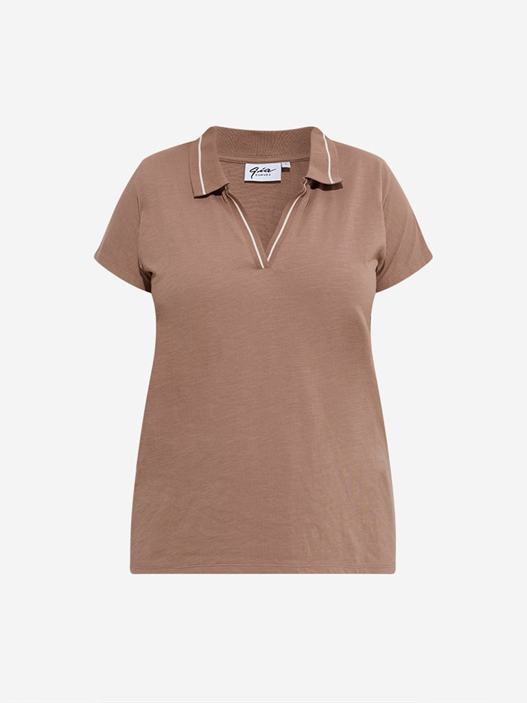 Gia Brown Cotton Polo T-Shirt - Image 5