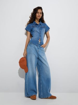 Nuon Light Blue Faded Relaxed-Fit Mid-Rise Jeans