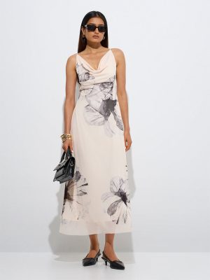 Wardrobe Beige Floral Pattern A-Line Dress