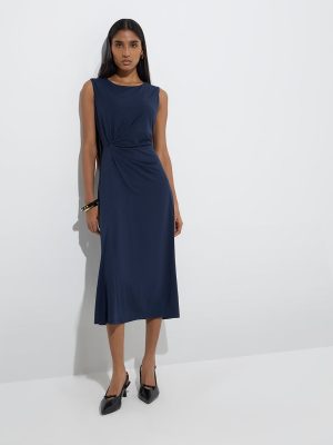 Wardrobe Navy Solid Straight Dress