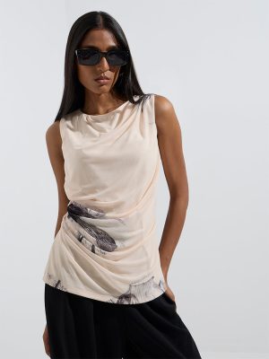 Wardrobe Beige Floral Detailed Mesh Top