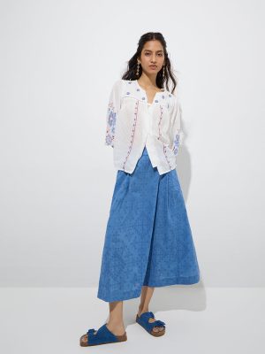 Bombay Paisley Blue Embroidered Cotton Skirt