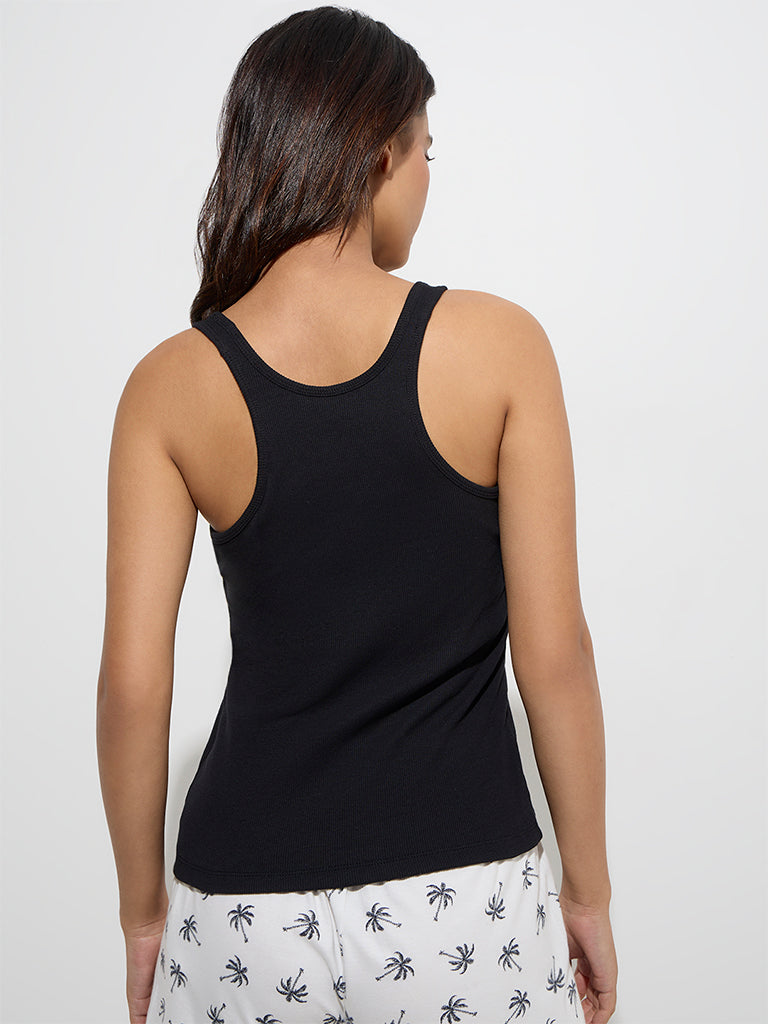 Wunderlove Black Ribbed Cotton-Blend Hidden Camisole - Image 4