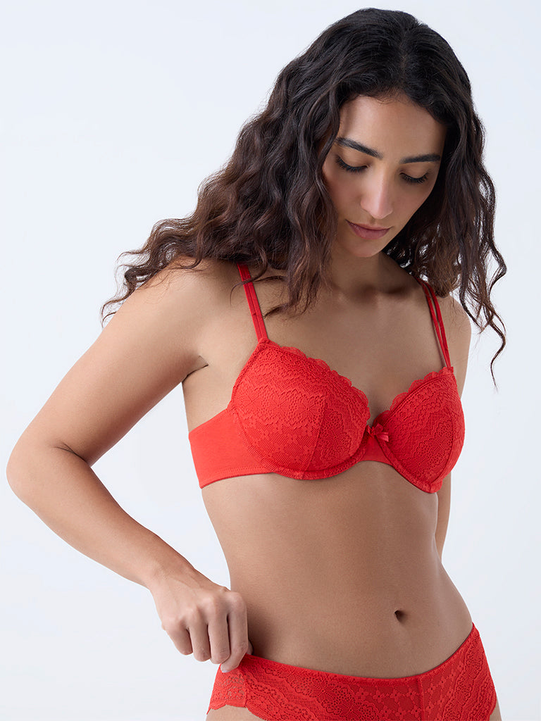 Wunderlove Red Lace Detailed Underwired Bra - Image 2
