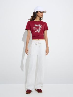 Studiofit Maroon Cityscape-Inspired Cotton T-Shirt