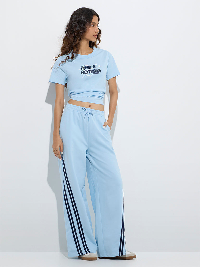 Studiofit Light Blue Typographic Cotton T-Shirt - Image 2