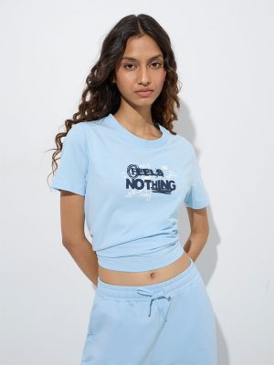 Studiofit Light Blue Typographic Cotton T-Shirt