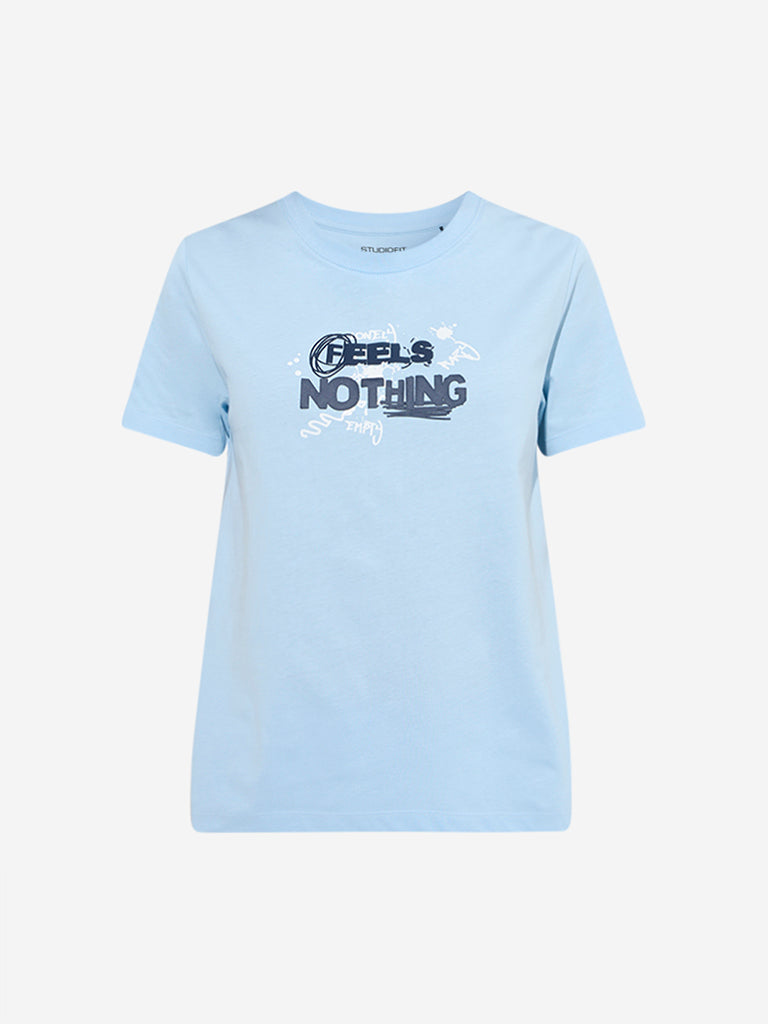 Studiofit Light Blue Typographic Cotton T-Shirt - Image 5