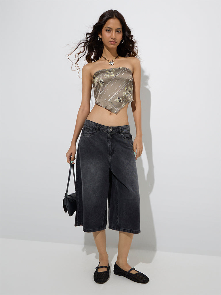 Nuon Khaki Printed Satin Scarf Top - Image 2