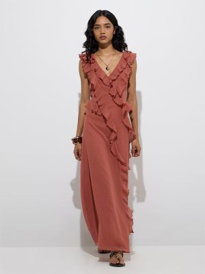 LOV Dusty Pink Ruffle Detailed A-Line Dress
