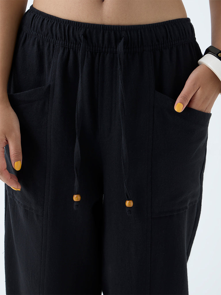 Bombay Paisley Black Solid Cotton-Blend Pants - Image 3