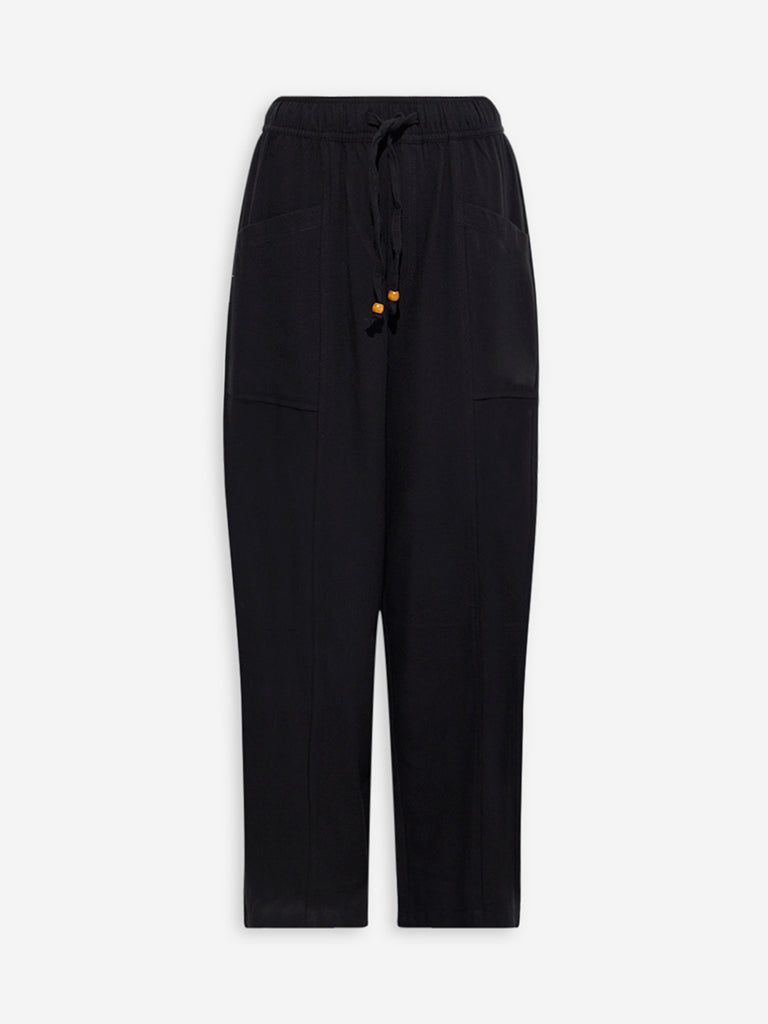 Bombay Paisley Black Solid Cotton-Blend Pants - Image 5