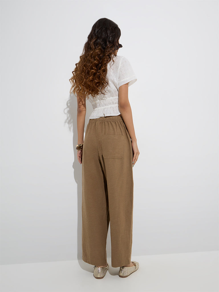 Bombay Paisley Brown Solid Cotton-Blend Pants - Image 4