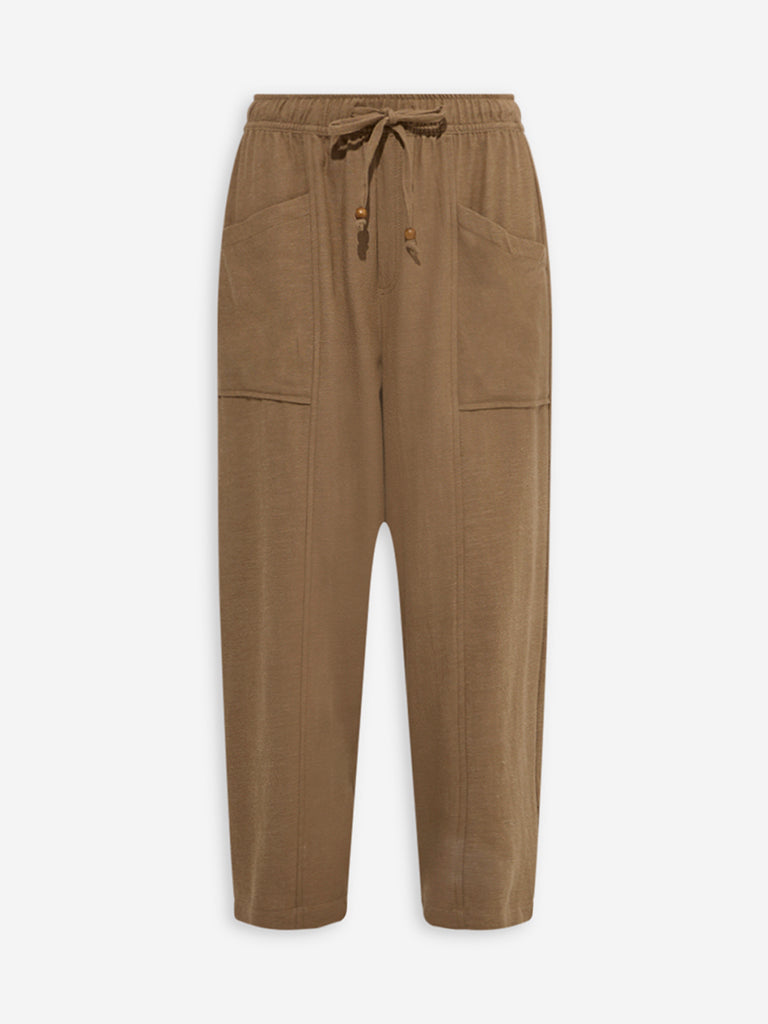 Bombay Paisley Brown Solid Cotton-Blend Pants - Image 5