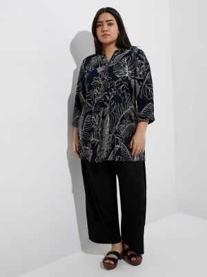 Diza Black Foliage Printed Tunic