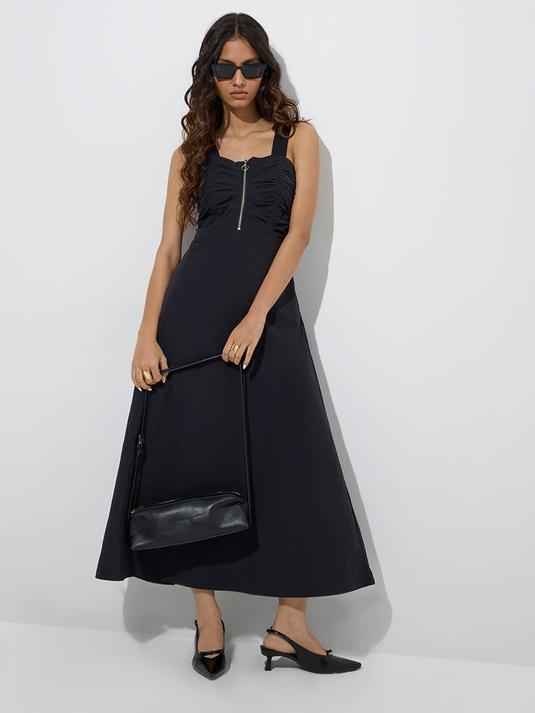Nuon Black Ruched A-Line Dress - Image 2