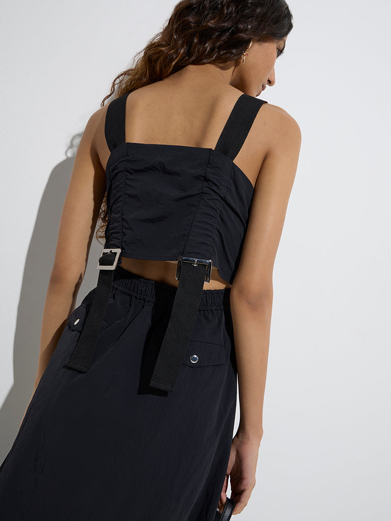 Nuon Black Ruched A-Line Dress - Image 3