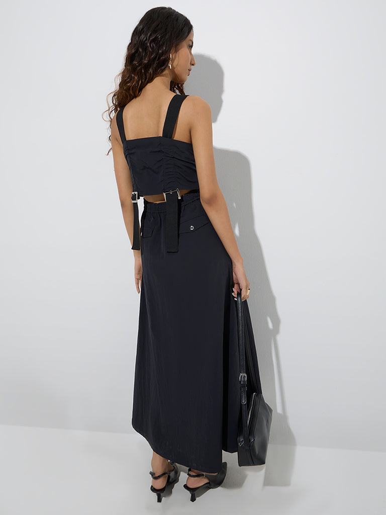 Nuon Black Ruched A-Line Dress - Image 4