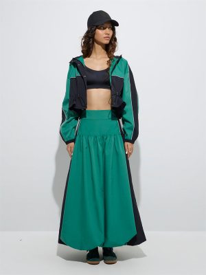 Nuon Green Colour-Blocked High-Rise Balloon Skirt