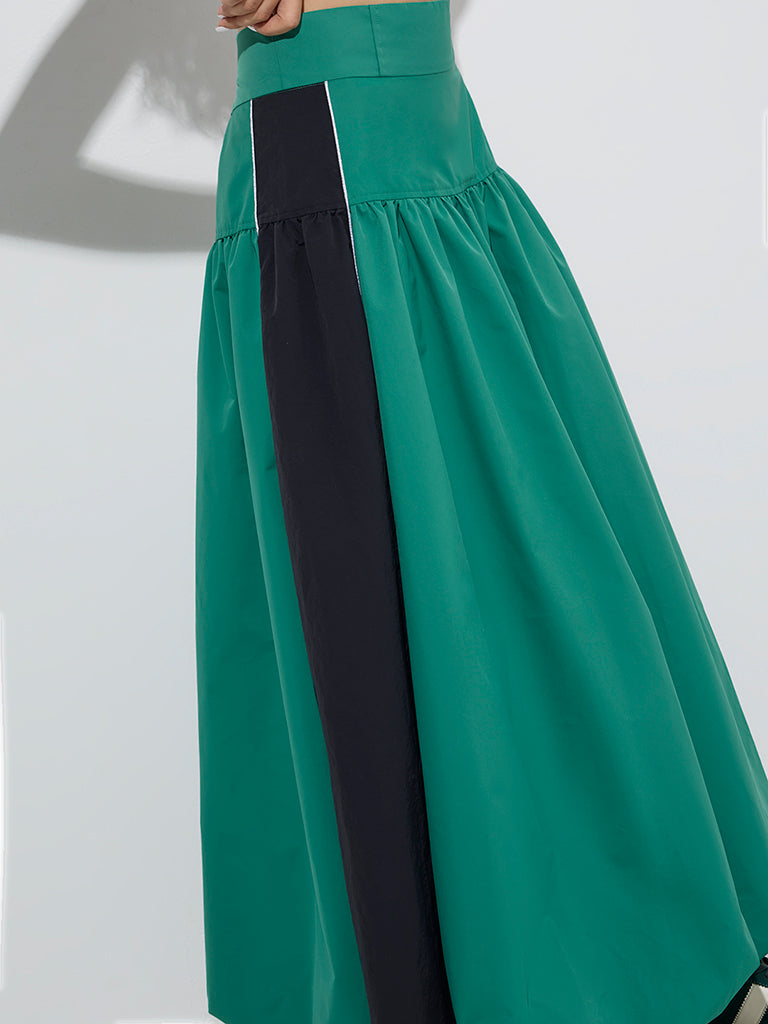 Nuon Green Colour-Blocked High-Rise Balloon Skirt - Image 3