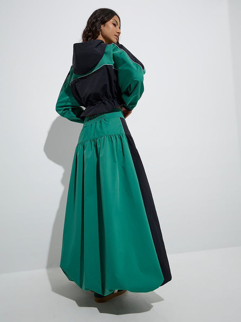 Nuon Green Colour-Blocked High-Rise Balloon Skirt - Image 4