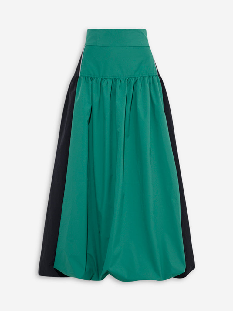 Nuon Green Colour-Blocked High-Rise Balloon Skirt - Image 5