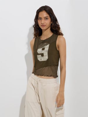 Nuon Olive Numerical Design Mesh Top