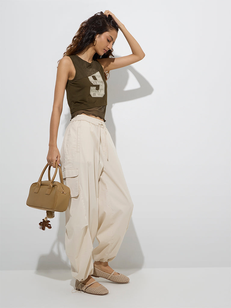 Nuon Olive Numerical Design Mesh Top - Image 2