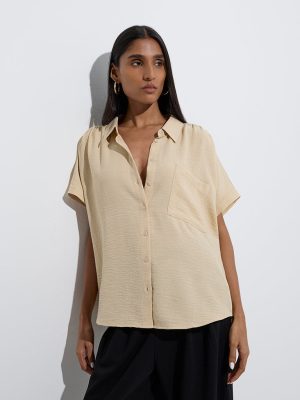 Wardrobe Beige Crinkle-Textured Shirt