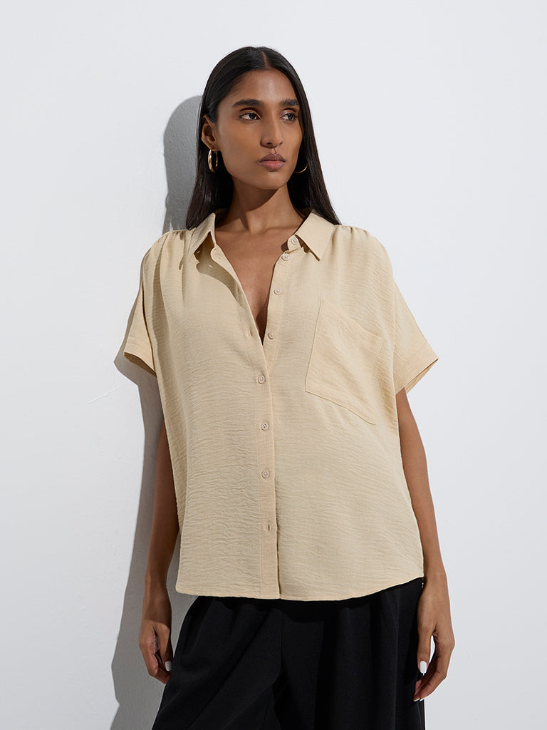 Wardrobe Beige Crinkle-Textured Shirt