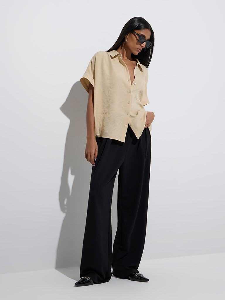 Wardrobe Beige Crinkle-Textured Shirt - Image 3