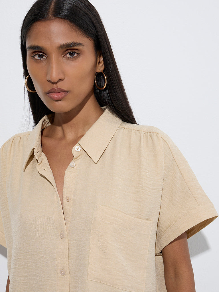 Wardrobe Beige Crinkle-Textured Shirt - Image 4