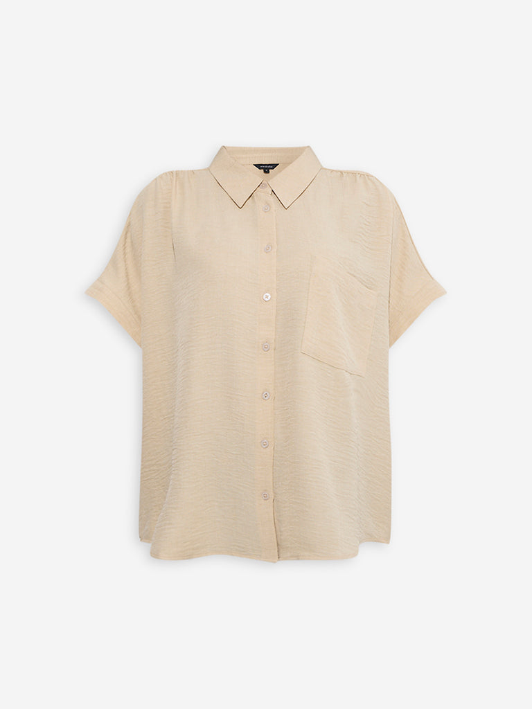 Wardrobe Beige Crinkle-Textured Shirt - Image 6