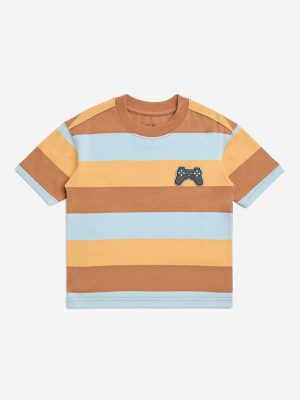 HOP Kids Brown Striped Design Cotton T-Shirt