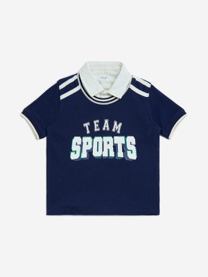 HOP Kids Navy Text Design Cotton Polo T-Shirt