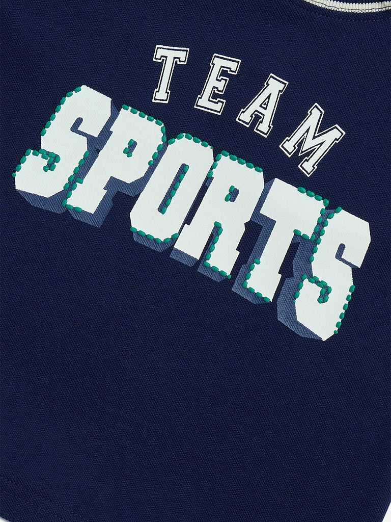 HOP Kids Navy Text Design Cotton Polo T-Shirt - Image 4