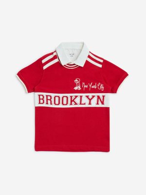HOP Kids Red Text Design Cotton Polo T-Shirt